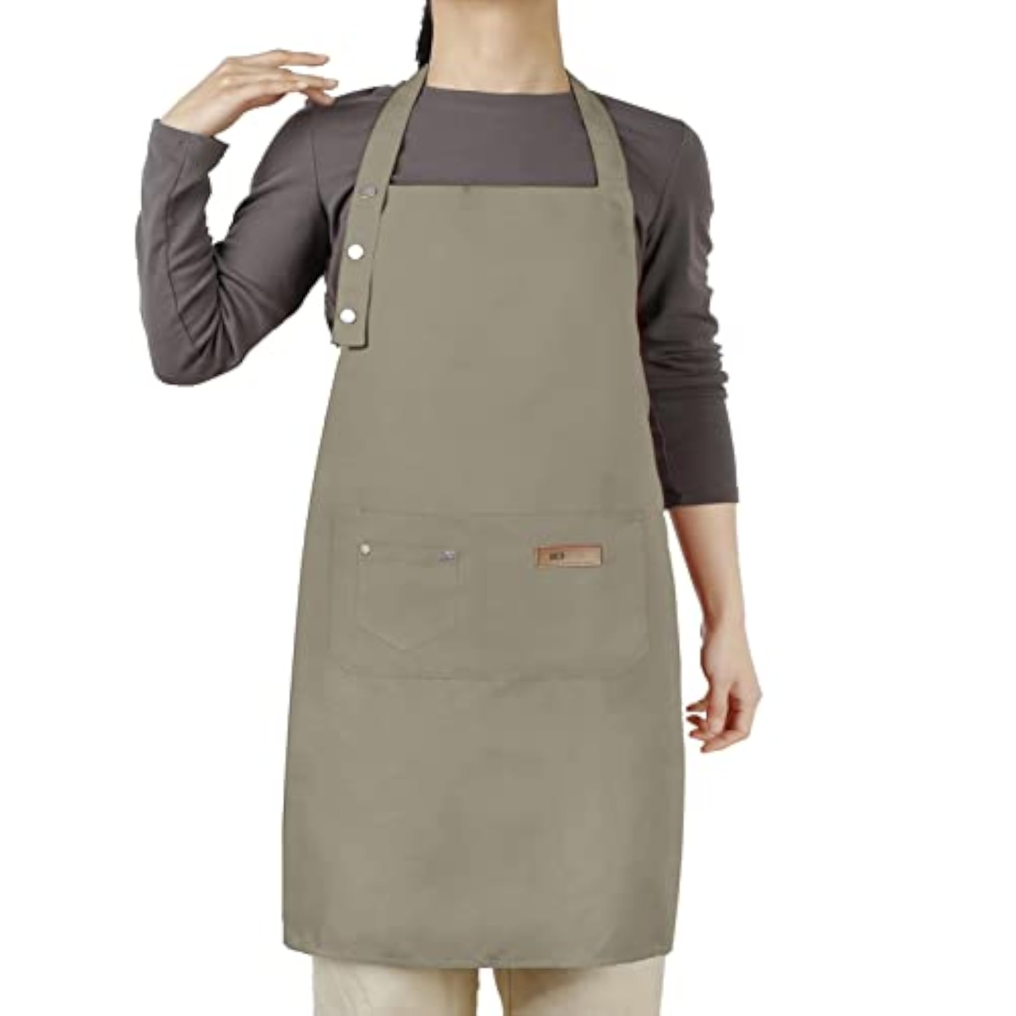 Adjustable Button Apron for Artists, 3 Pockets, Gray